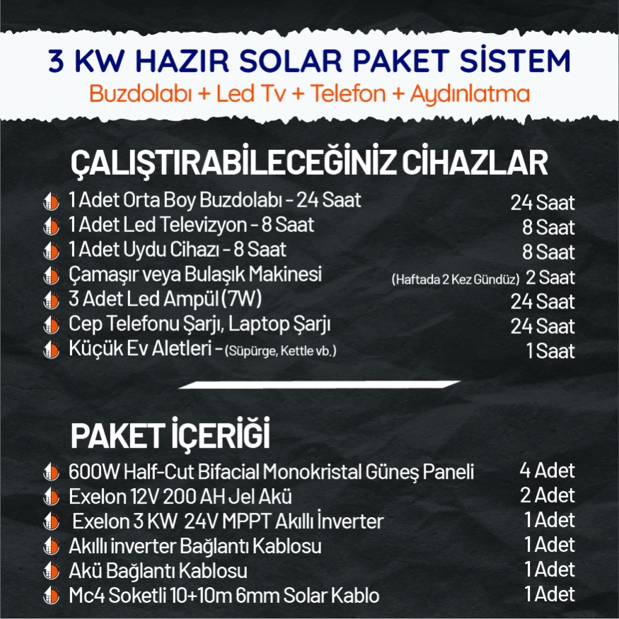 3 KW Hazır Solar Paket Sistem