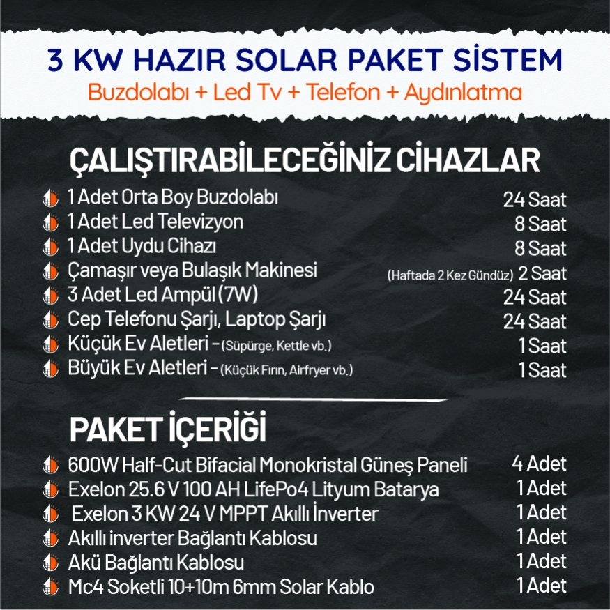 3 KW HAZIR SOLAR PAKET SİSTEM