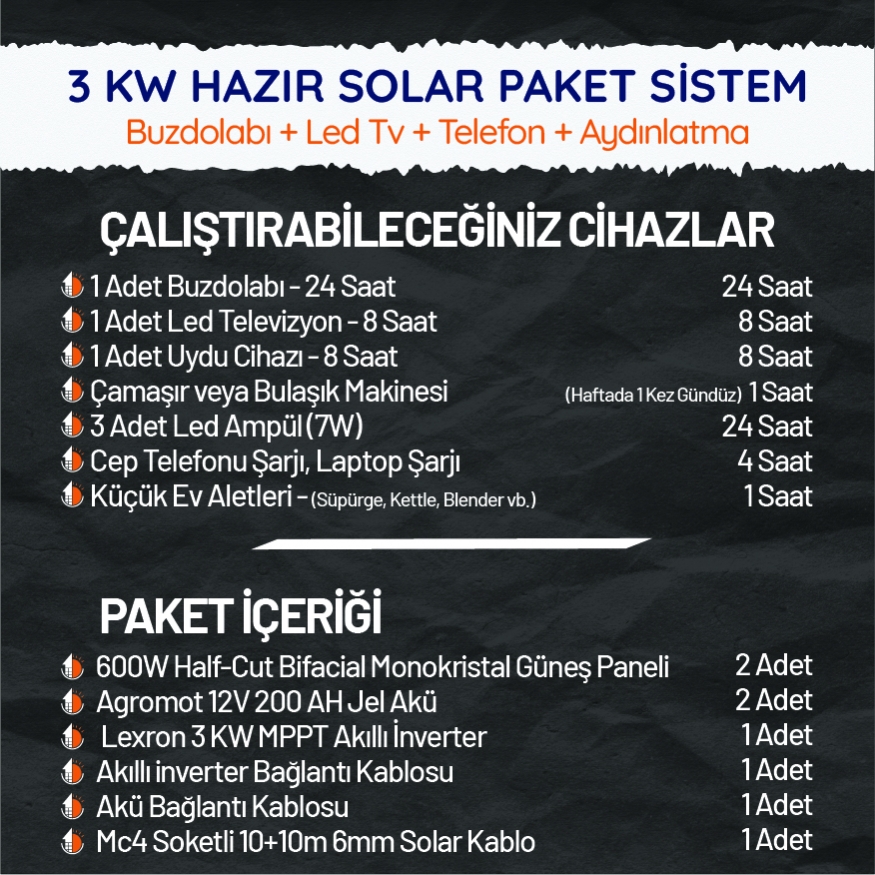 3 KW HAZIR SOLAR PAKET SİSTEM